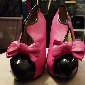 Pink and black heels